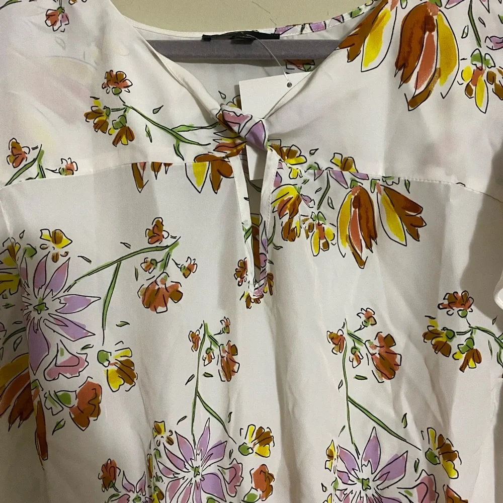 Elegant Floral Midi Dress - White with Yellow and Purple Ryan Wythe - Picture 2 of 9